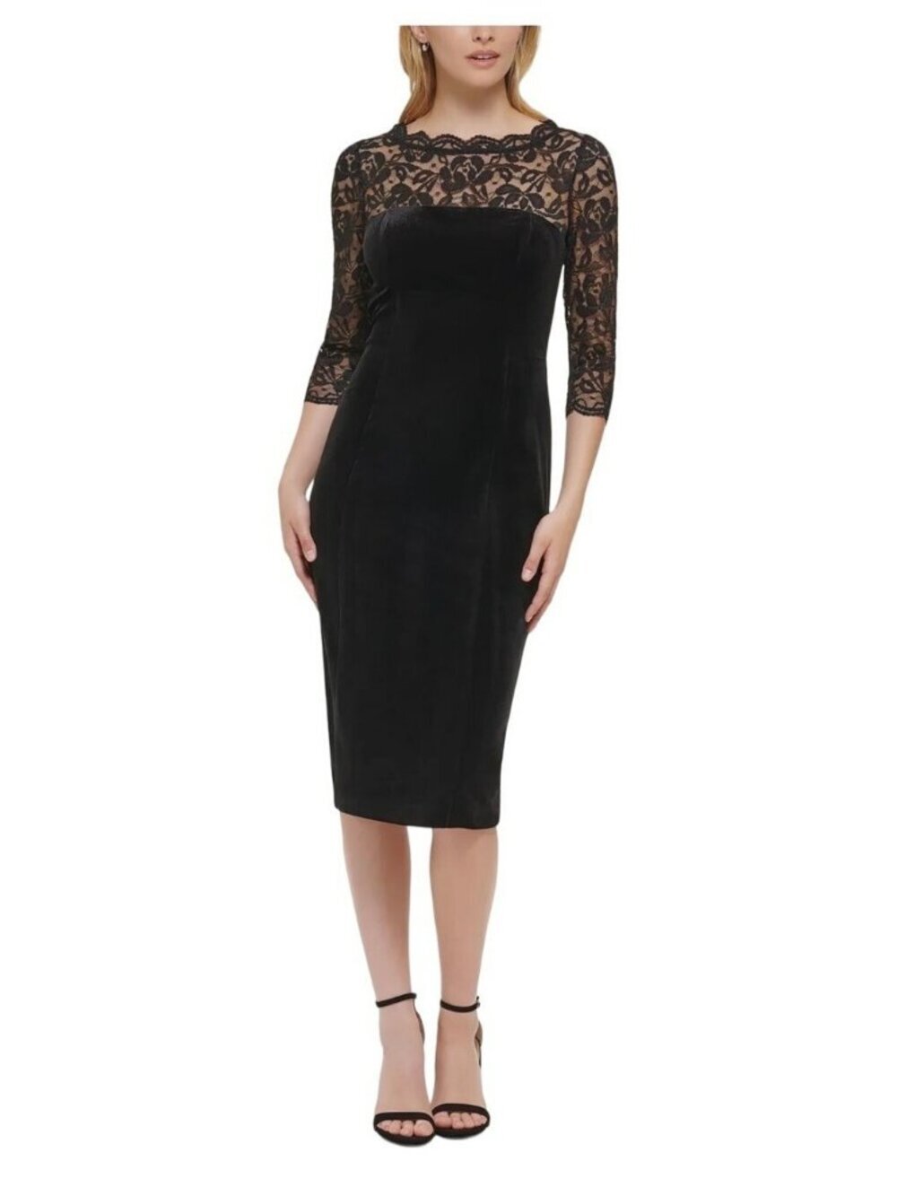Eliza J Black Velvet Lace Midi Dress Size 4